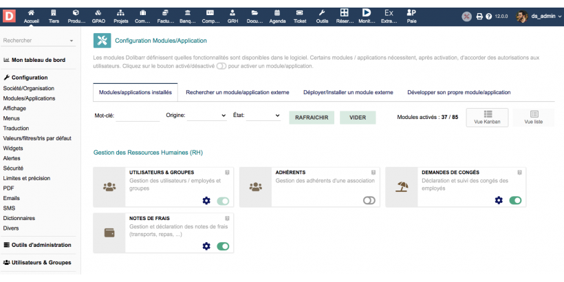 Comment activer et désactiver les modules de Dolibarr ?